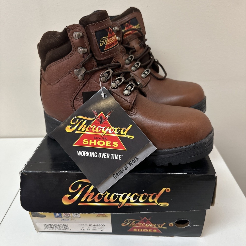 Thorogood Men's Size 7.5 W 6" Waterproof Hiker Non-Safety Brown Leather 814-4900